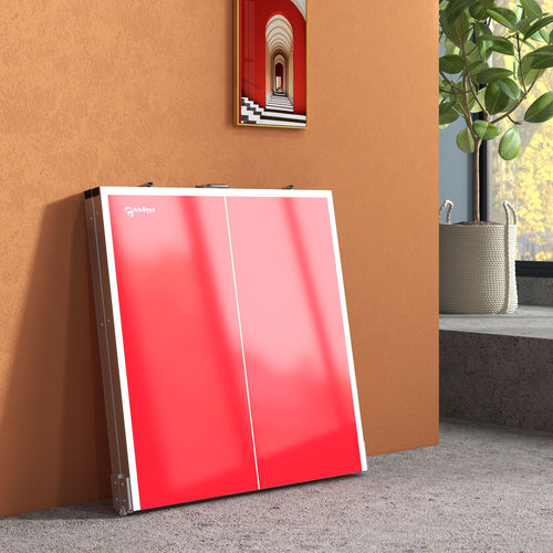 Yeah Depot - Soozier Mini Ping Pong Table Set for Outdoor and Indoor, Foldable Table Tennis Table with Net, 2 Paddles, 3 Balls, Adjustable Feet, Easy Assembly, Red