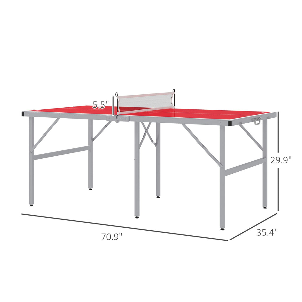 Yeah Depot - Soozier Mini Ping Pong Table Set for Outdoor and Indoor, Foldable Table Tennis Table with Net, 2 Paddles, 3 Balls, Adjustable Feet, Easy Assembly, Red
