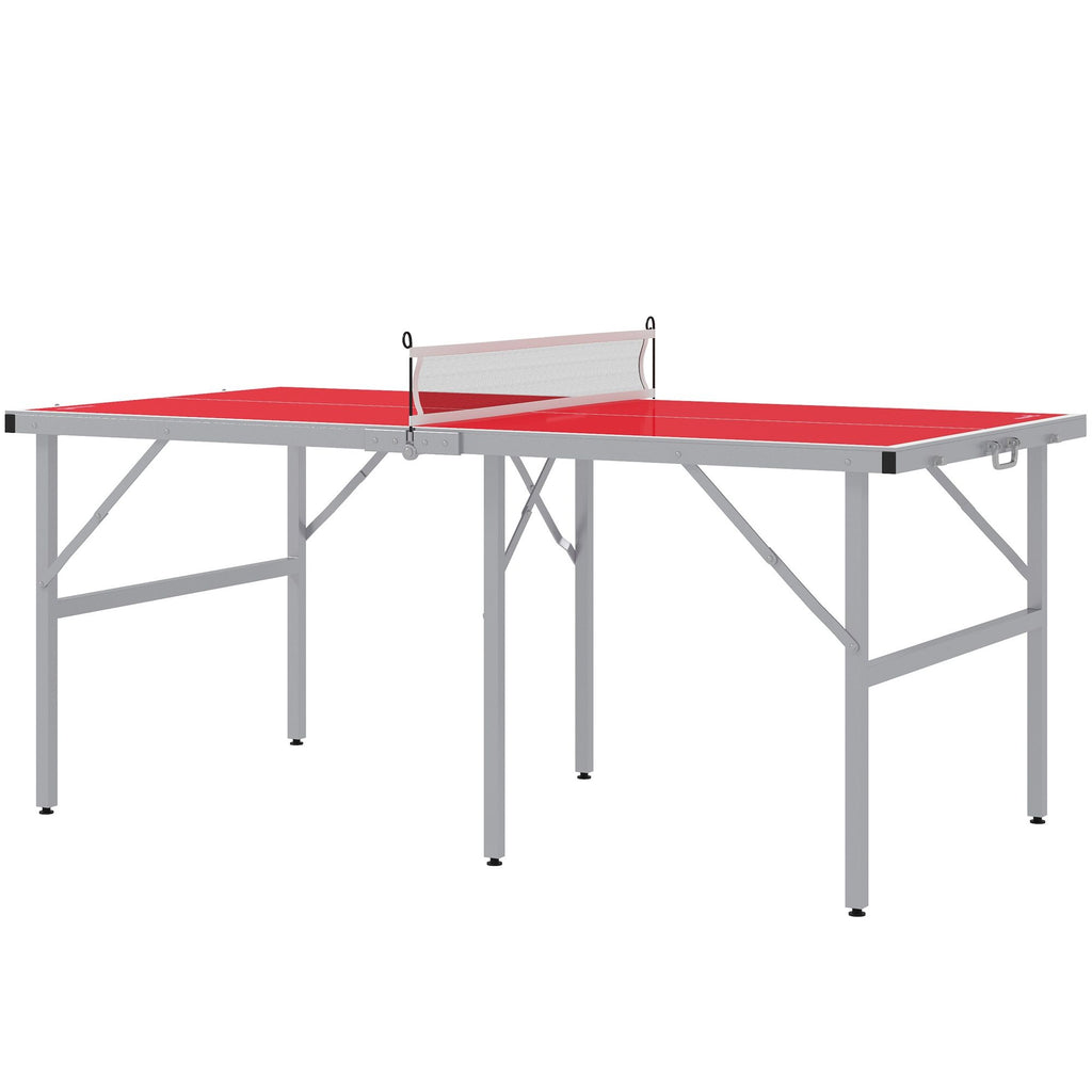 Yeah Depot - Soozier Mini Ping Pong Table Set for Outdoor and Indoor, Foldable Table Tennis Table with Net, 2 Paddles, 3 Balls, Adjustable Feet, Easy Assembly, Red