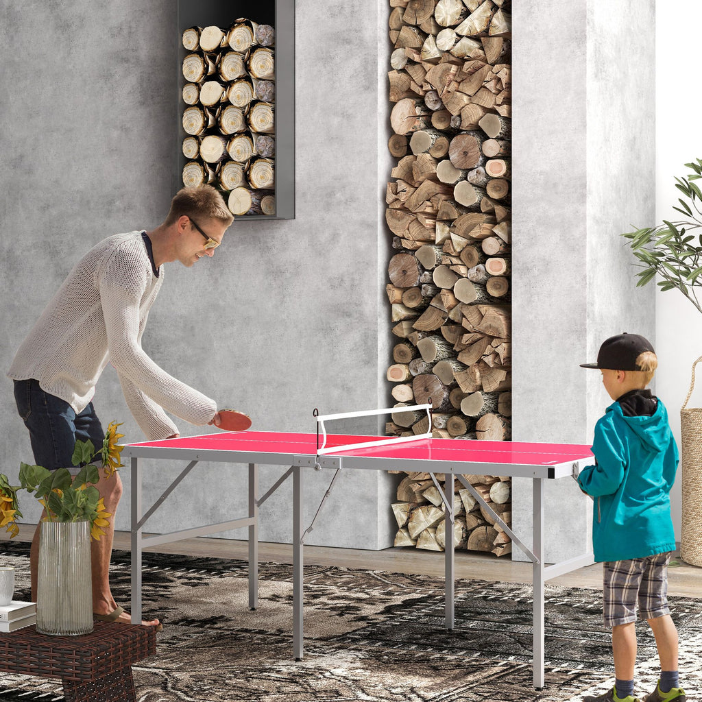 Yeah Depot - Soozier Mini Ping Pong Table Set for Outdoor and Indoor, Foldable Table Tennis Table with Net, 2 Paddles, 3 Balls, Adjustable Feet, Easy Assembly, Red