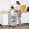 Yeah Depot - Qaba Wooden Kitchen Step Stool for Kids, Foldable Toddler Tower, Helper Stool for Kitchen Counter with Support Handles Safety Rail, Gray