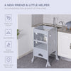 Yeah Depot - Qaba Wooden Kitchen Step Stool for Kids, Foldable Toddler Tower, Helper Stool for Kitchen Counter with Support Handles Safety Rail, Gray