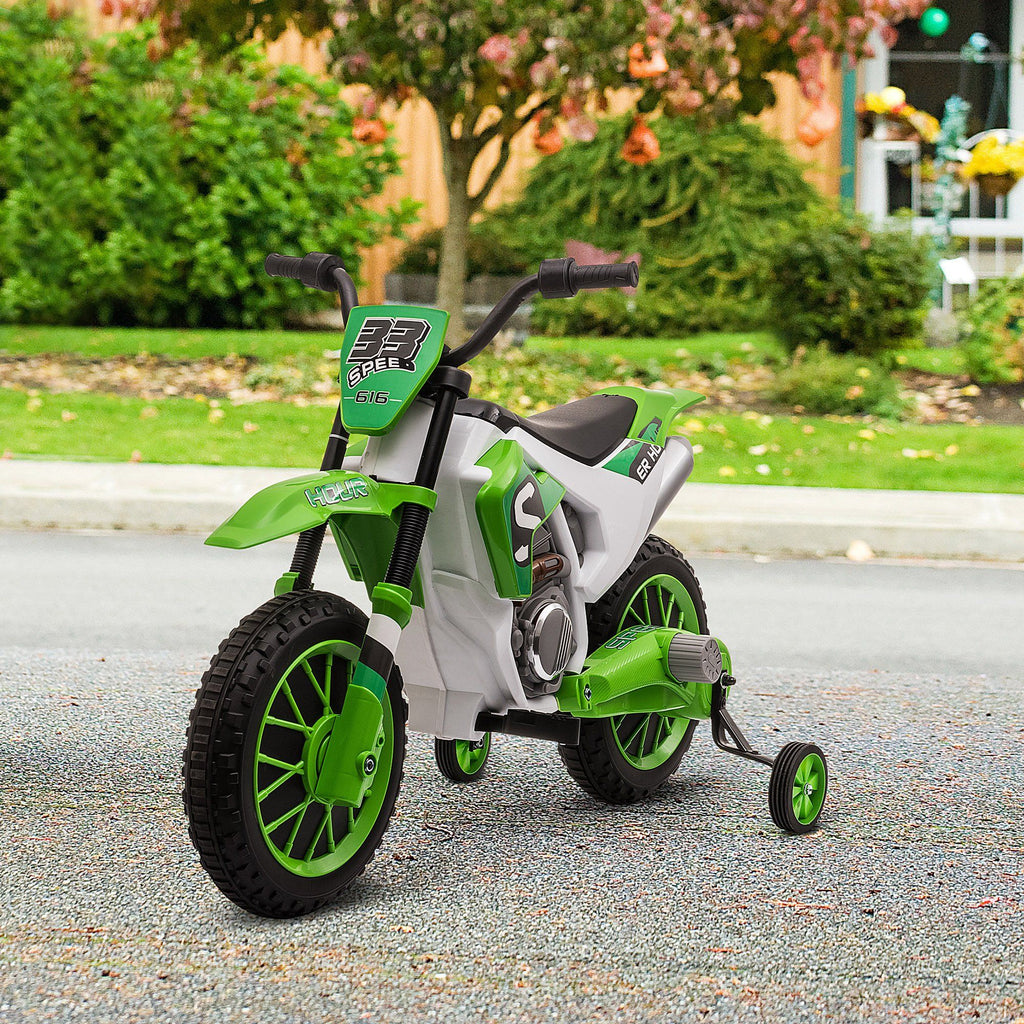 Yeah Depot - Aosom 12V Kids Motorcycle Dirt Bike Electric Battery-Powered Ride-On Toy Off-road Street Bike with Charging Battery, Training Wheels Green