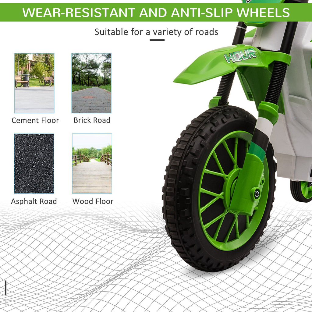 Yeah Depot - Aosom 12V Kids Motorcycle Dirt Bike Electric Battery-Powered Ride-On Toy Off-road Street Bike with Charging Battery, Training Wheels Green
