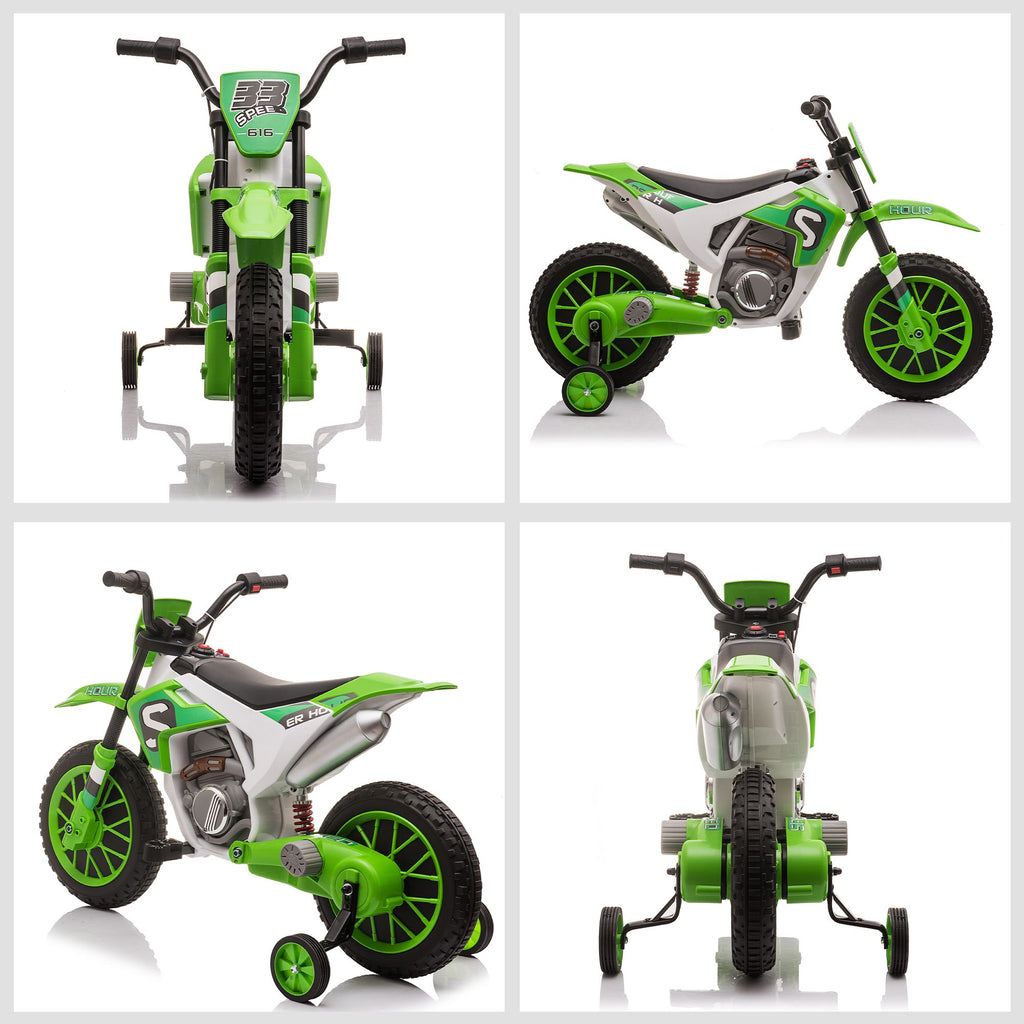 Yeah Depot - Aosom 12V Kids Motorcycle Dirt Bike Electric Battery-Powered Ride-On Toy Off-road Street Bike with Charging Battery, Training Wheels Green