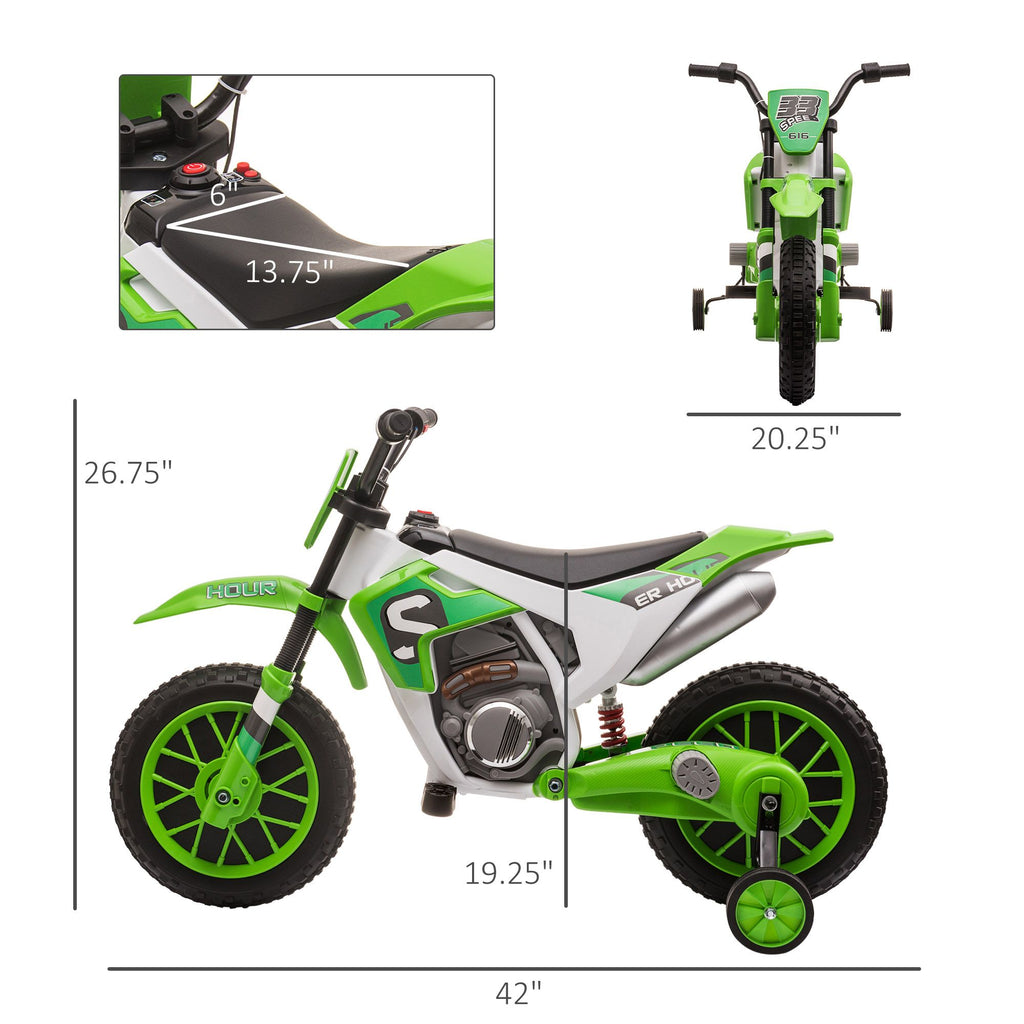 Yeah Depot - Aosom 12V Kids Motorcycle Dirt Bike Electric Battery-Powered Ride-On Toy Off-road Street Bike with Charging Battery, Training Wheels Green