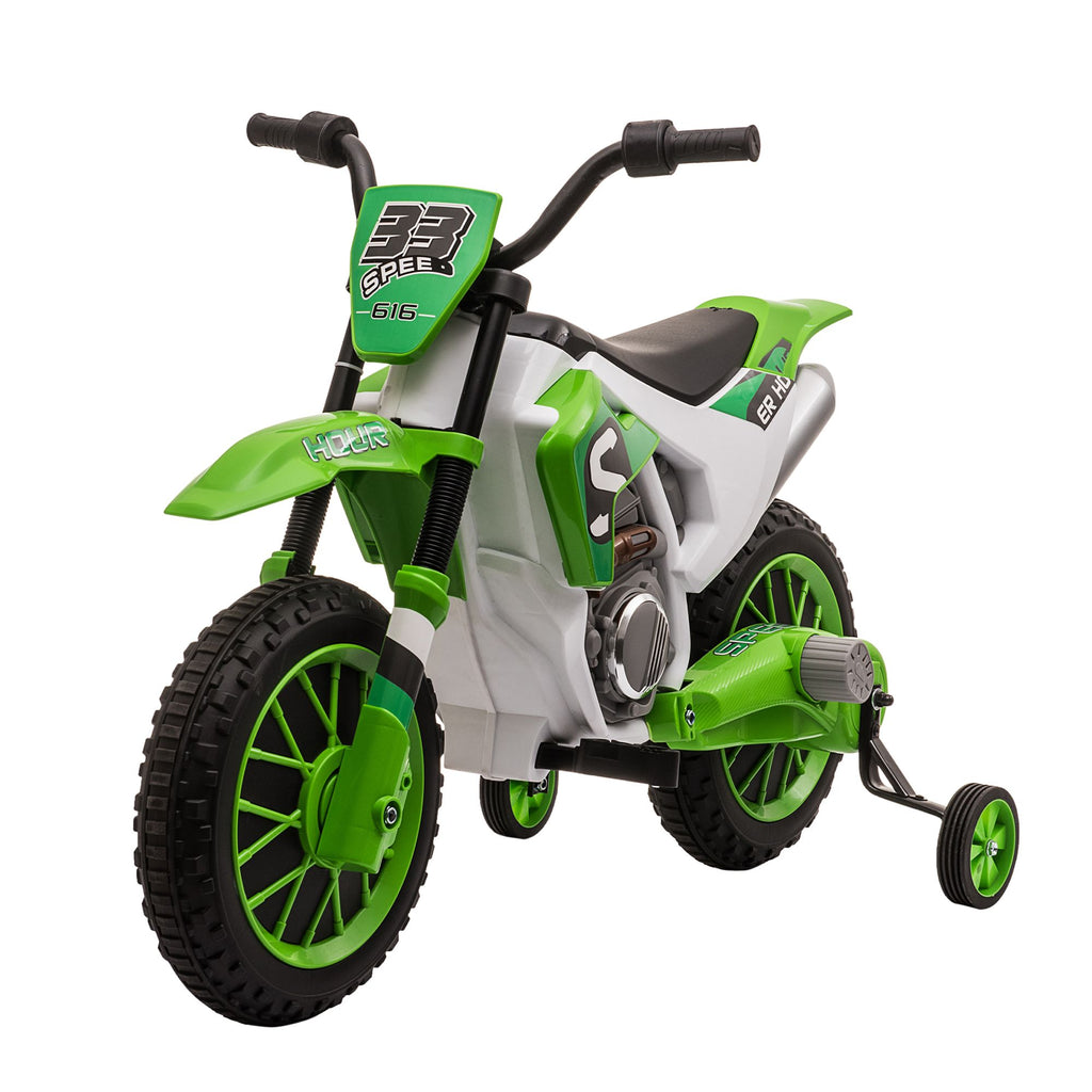 Yeah Depot - Aosom 12V Kids Motorcycle Dirt Bike Electric Battery-Powered Ride-On Toy Off-road Street Bike with Charging Battery, Training Wheels Green
