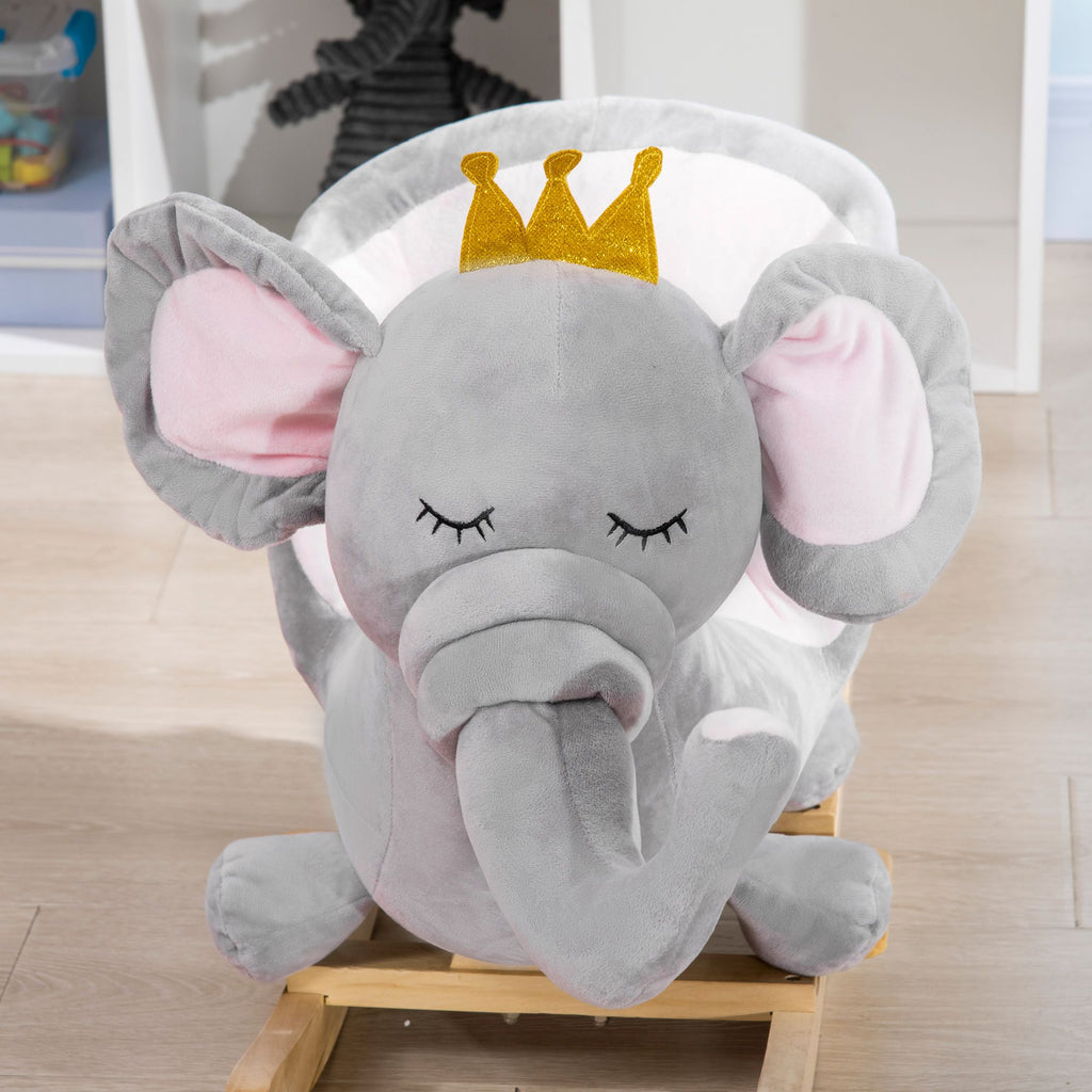 Yeah Depot - Qaba Baby Rocking Horse Elephant Rocking Chair Toddler Rocker Toy with Sound Wooden Base Seat Safety Belt for 1.5-3 Year Old, gray