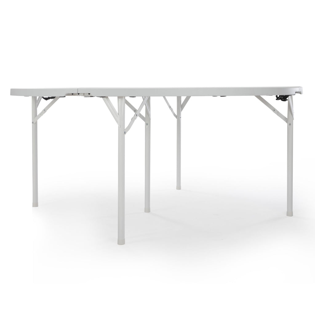 Yeah Depot - Round Plastic Folding Table with Carrying Handle, 66'' Heavy Duty Foldable Round Table Indoor Outdoor, 5 Legs Portable Dining Round Table for Parties, Banquets and Events, White