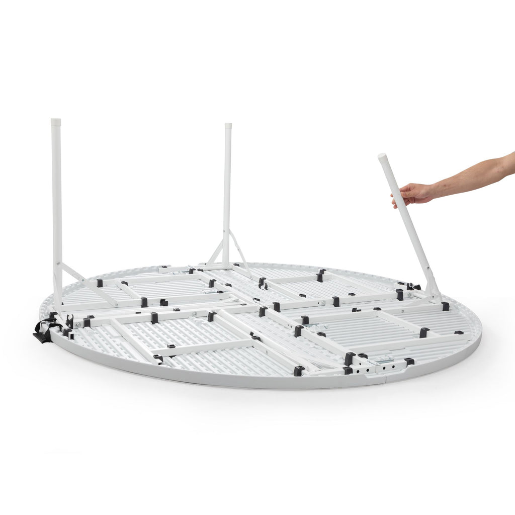 Yeah Depot - Round Plastic Folding Table with Carrying Handle, 66'' Heavy Duty Foldable Round Table Indoor Outdoor, 5 Legs Portable Dining Round Table for Parties, Banquets and Events, White