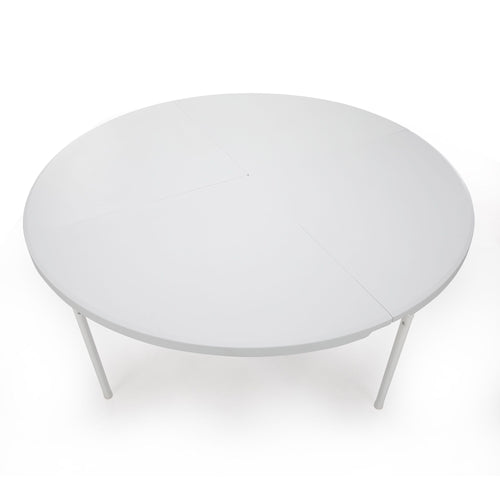 Yeah Depot - Round Plastic Folding Table with Carrying Handle, 66'' Heavy Duty Foldable Round Table Indoor Outdoor, 5 Legs Portable Dining Round Table for Parties, Banquets and Events, White