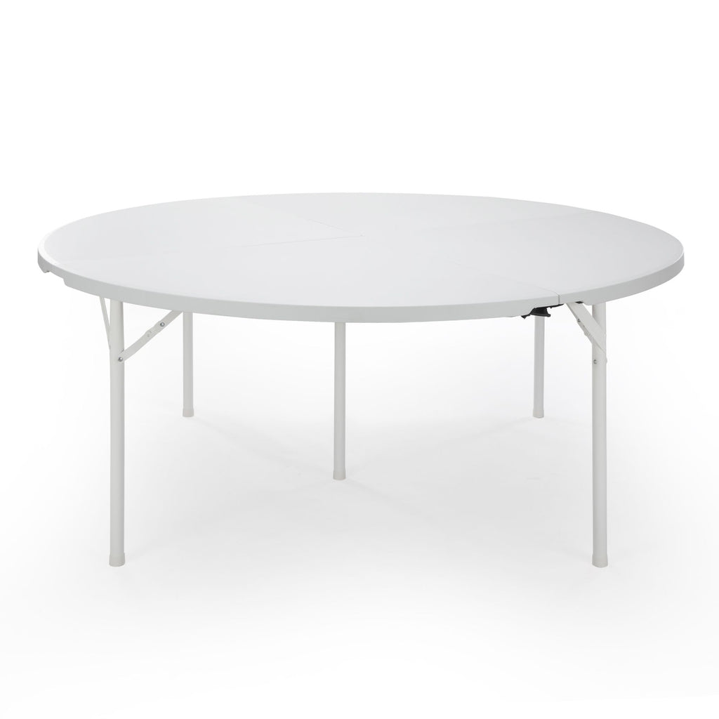 Yeah Depot - Round Plastic Folding Table with Carrying Handle, 66'' Heavy Duty Foldable Round Table Indoor Outdoor, 5 Legs Portable Dining Round Table for Parties, Banquets and Events, White