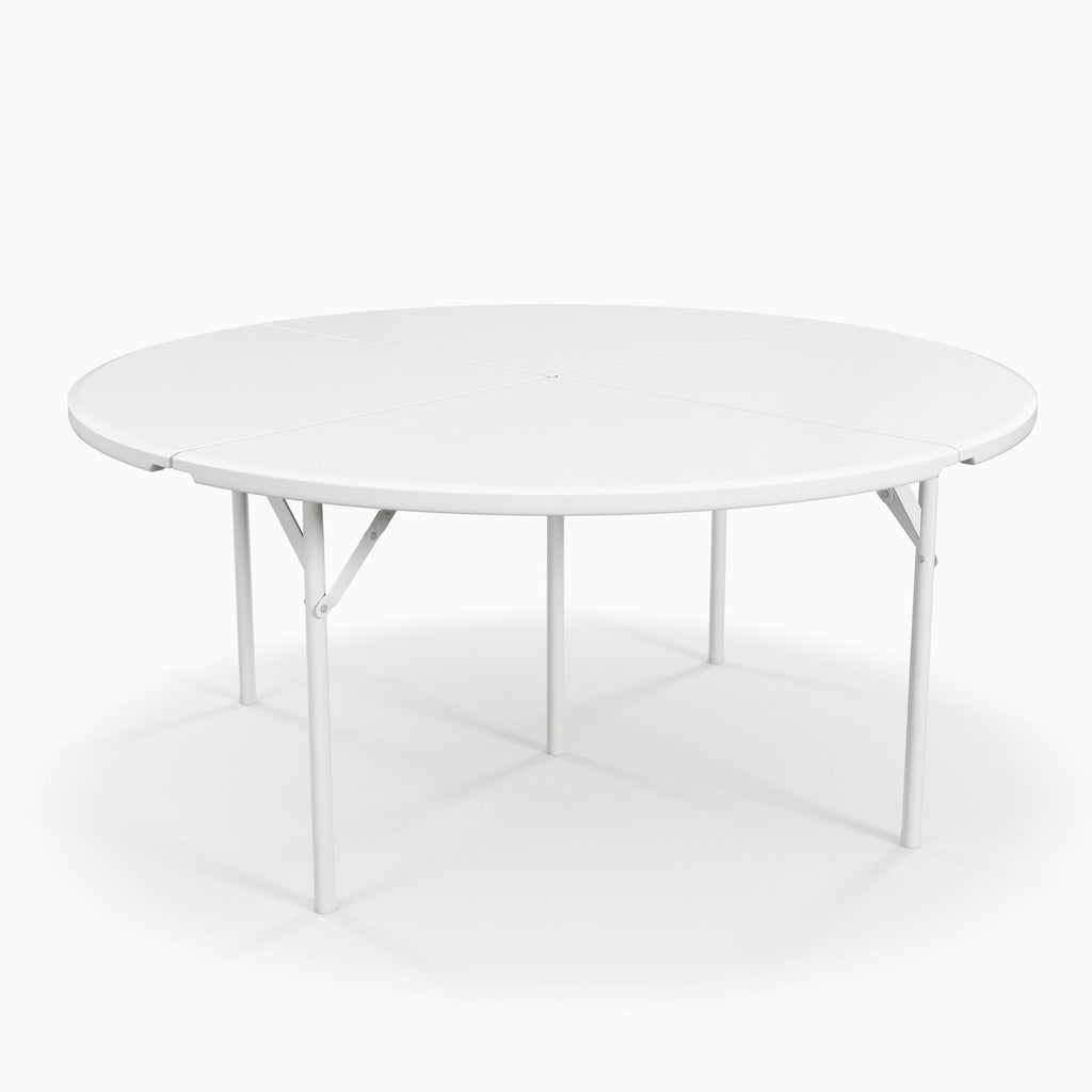 Yeah Depot - Round Plastic Folding Table with Carrying Handle, 66'' Heavy Duty Foldable Round Table Indoor Outdoor, 5 Legs Portable Dining Round Table for Parties, Banquets and Events, White