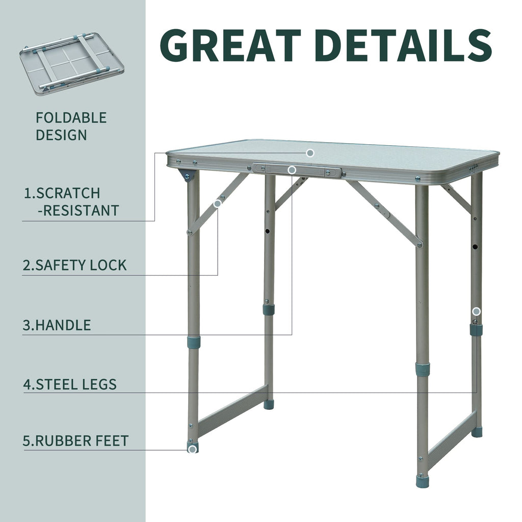 Yeah Depot - Outsunny 23'' Folding Camping Table with Height Adjustability, Lightweight Portable Table with Carry Handle, Outdoor Folding Table Camping Accessories