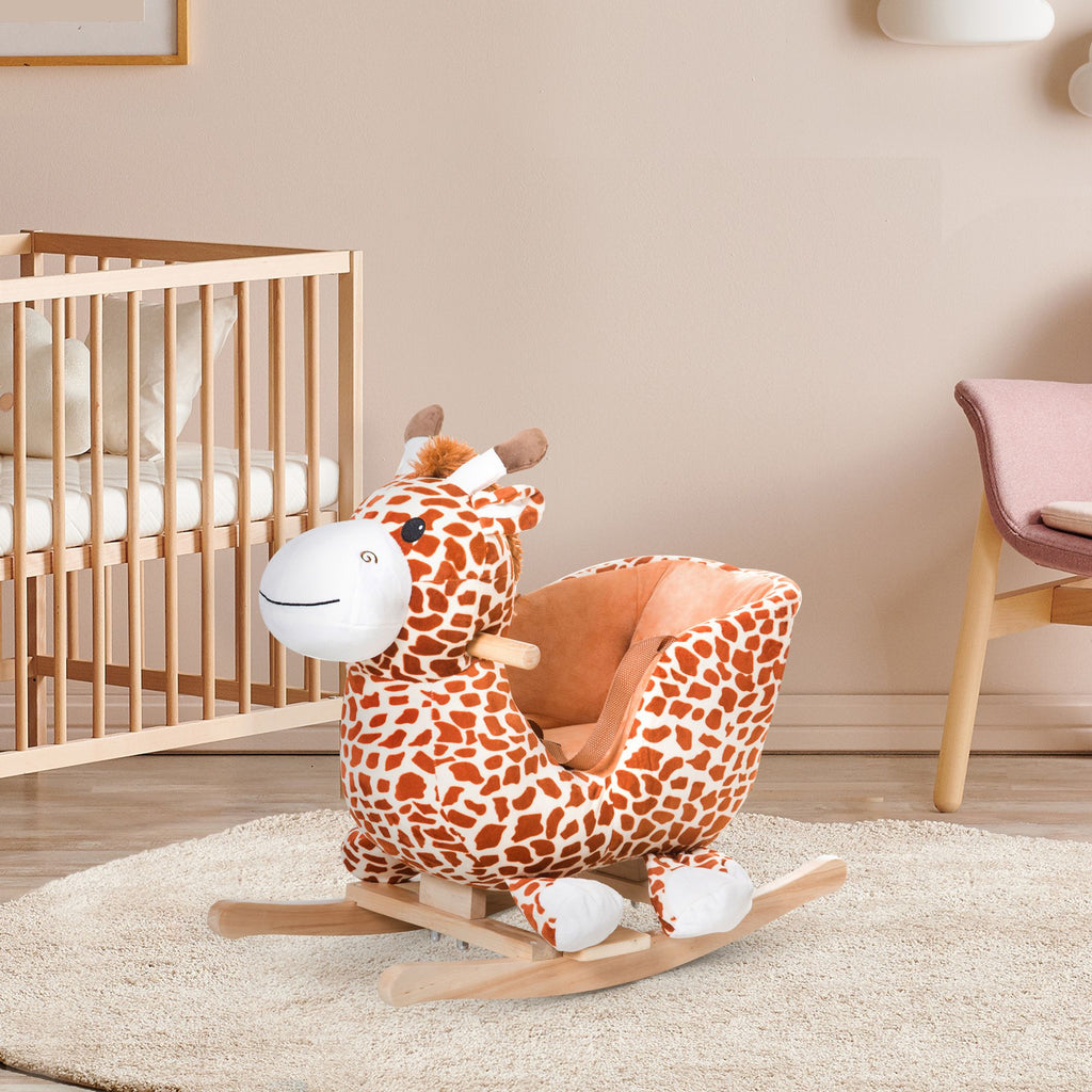 Yeah Depot - Qaba Kids Plush Rocking Horse Giraffe Style Themed Ride-On Chair Toy With Sound Brown