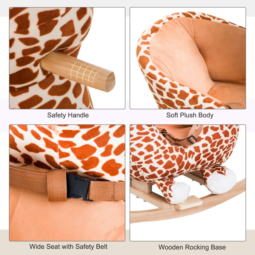 Yeah Depot - Qaba Kids Plush Rocking Horse Giraffe Style Themed Ride-On Chair Toy With Sound Brown
