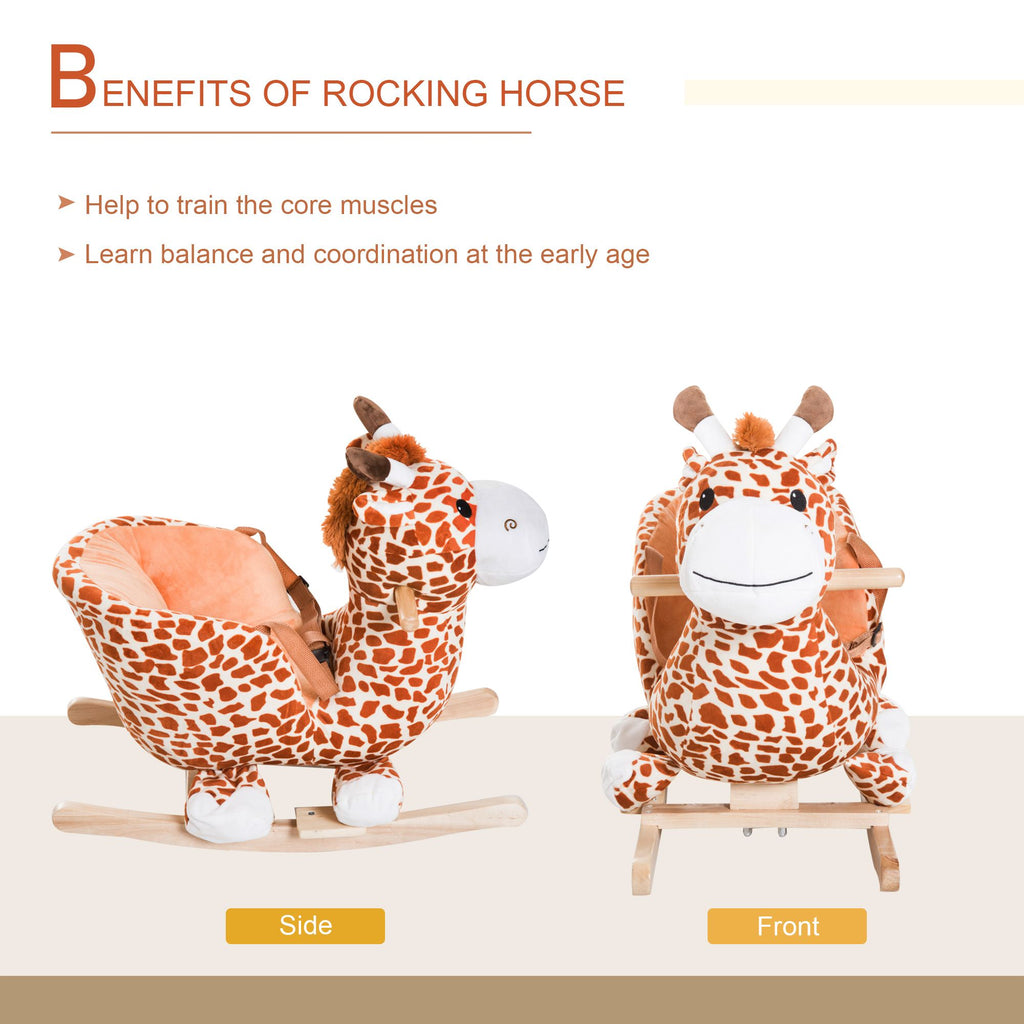 Yeah Depot - Qaba Kids Plush Rocking Horse Giraffe Style Themed Ride-On Chair Toy With Sound Brown