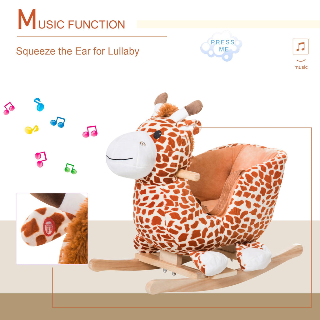 Yeah Depot - Qaba Kids Plush Rocking Horse Giraffe Style Themed Ride-On Chair Toy With Sound Brown