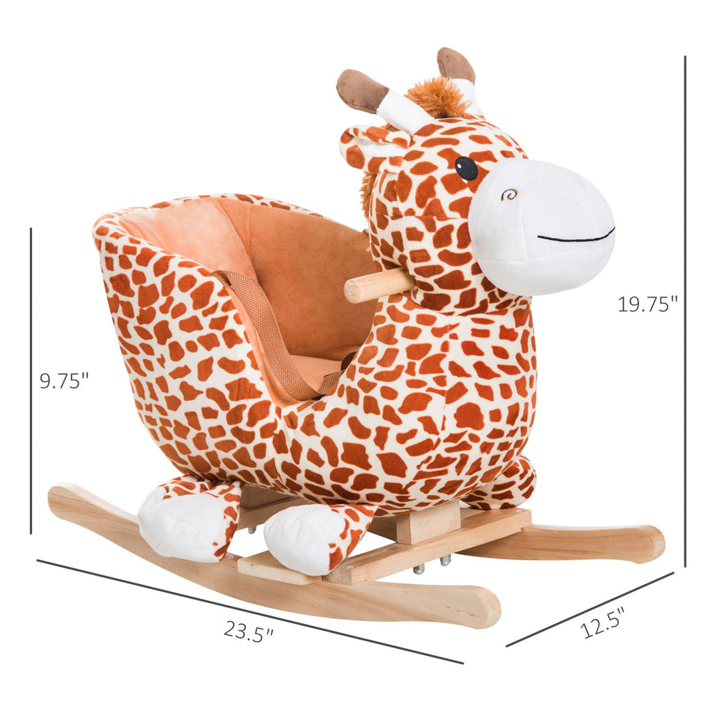 Yeah Depot - Qaba Kids Plush Rocking Horse Giraffe Style Themed Ride-On Chair Toy With Sound Brown