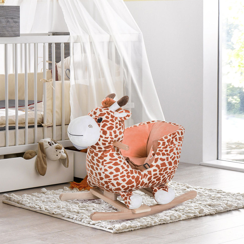 Yeah Depot - Qaba Kids Plush Rocking Horse Giraffe Style Themed Ride-On Chair Toy With Sound Brown