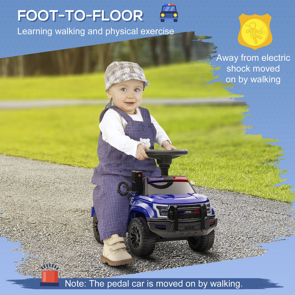 Yeah Depot - Aosom Kids Push Ride On Car with Working PA System and Horn, Police Truck Style Foot-to-Floor Sliding Car for Boys and Girls with Under-Seat Storage, for 18 Months to 5 Years Old, Blue
