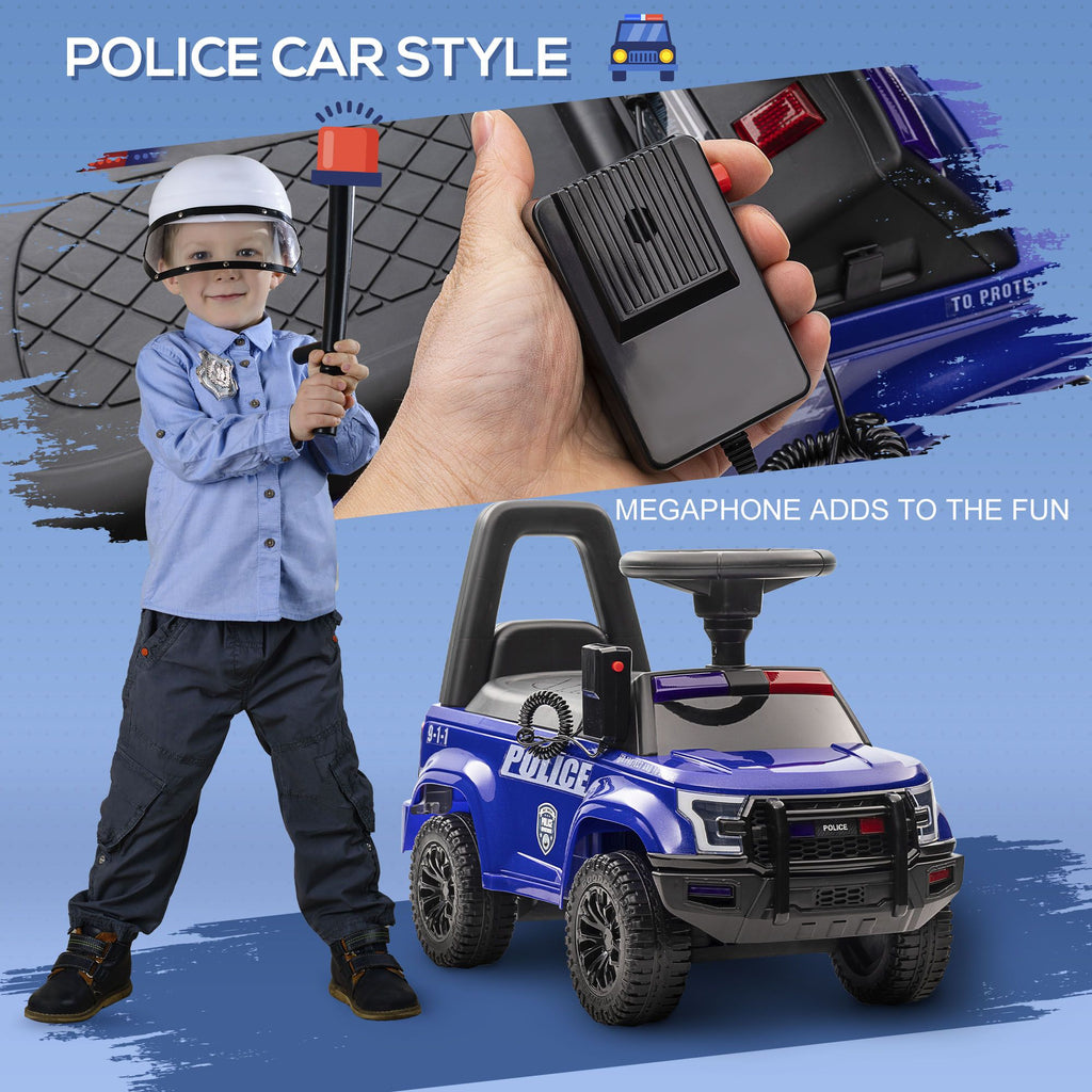 Yeah Depot - Aosom Kids Push Ride On Car with Working PA System and Horn, Police Truck Style Foot-to-Floor Sliding Car for Boys and Girls with Under-Seat Storage, for 18 Months to 5 Years Old, Blue