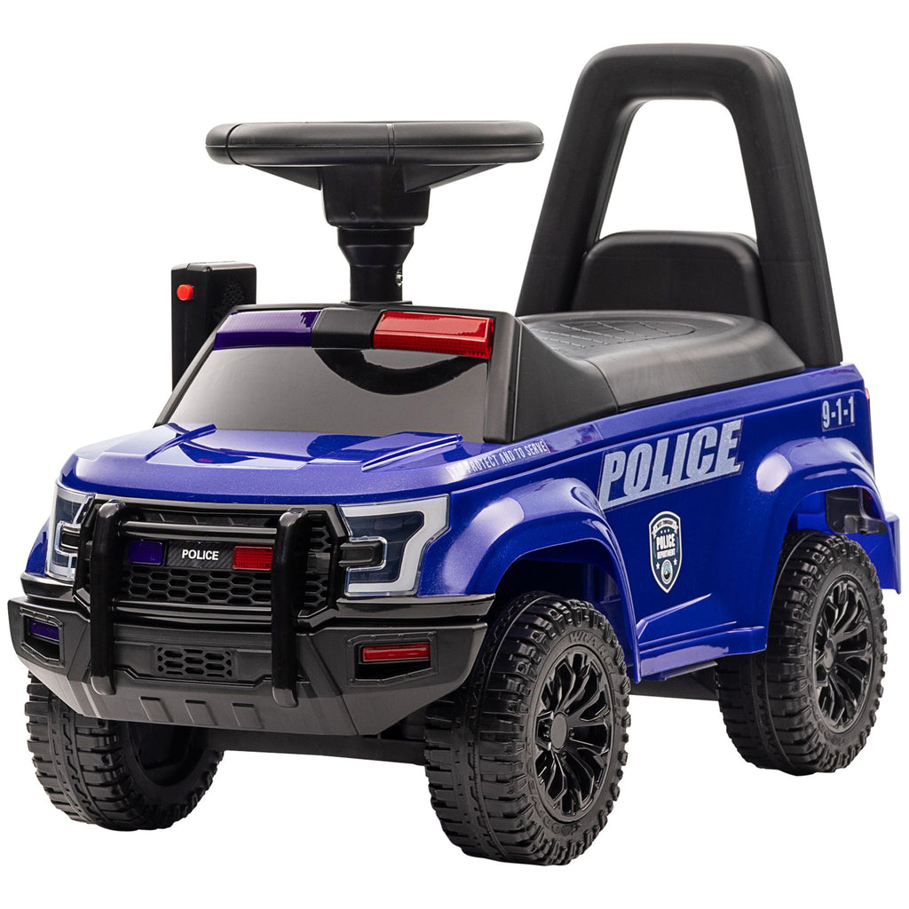 Yeah Depot - Aosom Kids Push Ride On Car with Working PA System and Horn, Police Truck Style Foot-to-Floor Sliding Car for Boys and Girls with Under-Seat Storage, for 18 Months to 5 Years Old, Blue