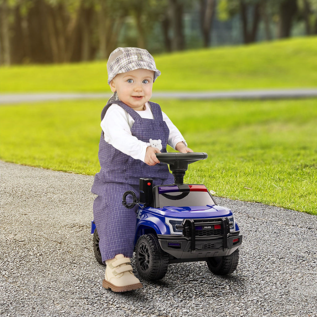 Yeah Depot - Aosom Kids Push Ride On Car with Working PA System and Horn, Police Truck Style Foot-to-Floor Sliding Car for Boys and Girls with Under-Seat Storage, for 18 Months to 5 Years Old, Blue