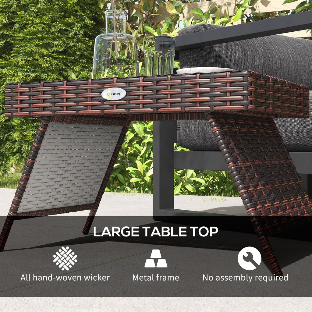 Yeah Depot - Outsunny Folding Rattan Side Table, Outdoor End Table, Hand Woven PE Rattan Coffee Table for Balcony, Backyard, Garden, Lawn, Courtyard, Brown