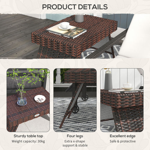 Yeah Depot - Outsunny Folding Rattan Side Table, Outdoor End Table, Hand Woven PE Rattan Coffee Table for Balcony, Backyard, Garden, Lawn, Courtyard, Brown