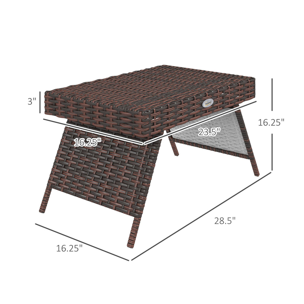 Yeah Depot - Outsunny Folding Rattan Side Table, Outdoor End Table, Hand Woven PE Rattan Coffee Table for Balcony, Backyard, Garden, Lawn, Courtyard, Brown