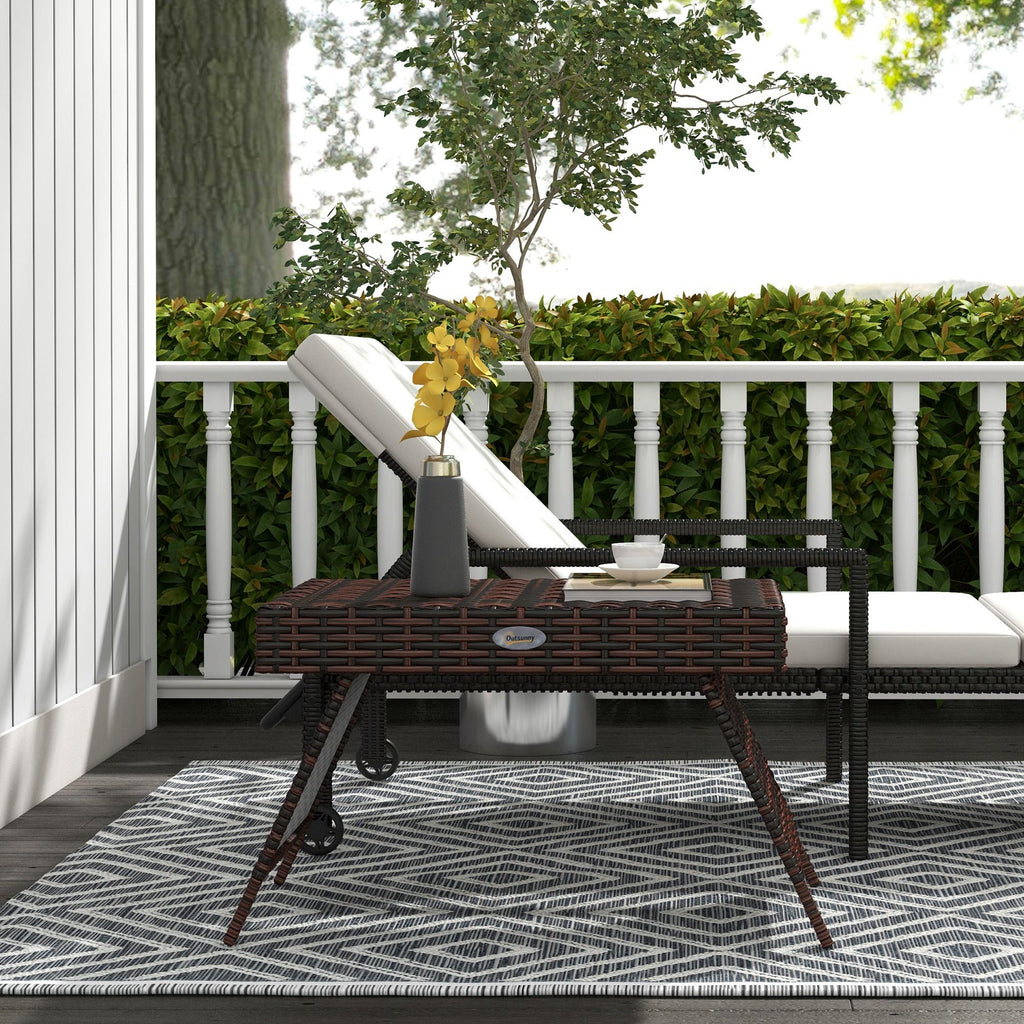 Yeah Depot - Outsunny Folding Rattan Side Table, Outdoor End Table, Hand Woven PE Rattan Coffee Table for Balcony, Backyard, Garden, Lawn, Courtyard, Brown