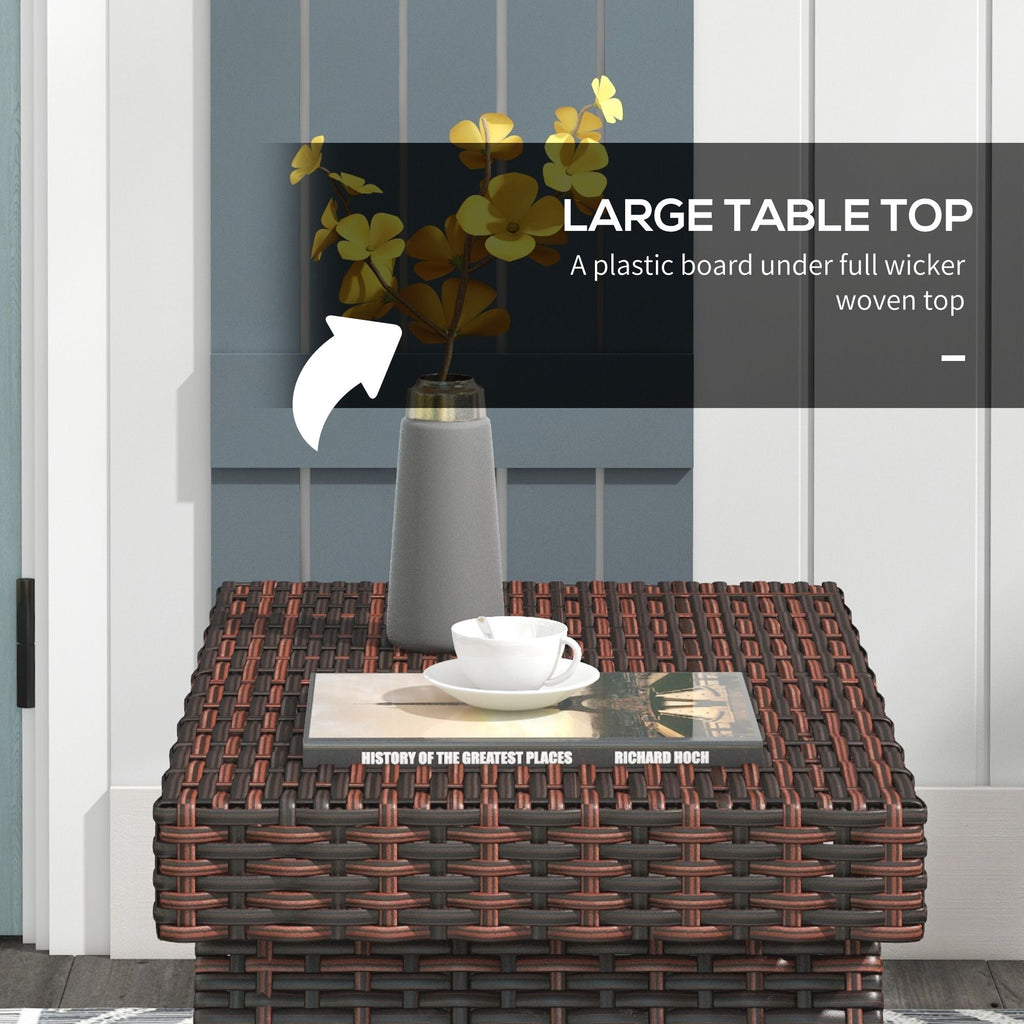 Yeah Depot - Outsunny Folding Rattan Side Table, Outdoor End Table, Hand Woven PE Rattan Coffee Table for Balcony, Backyard, Garden, Lawn, Courtyard, Brown