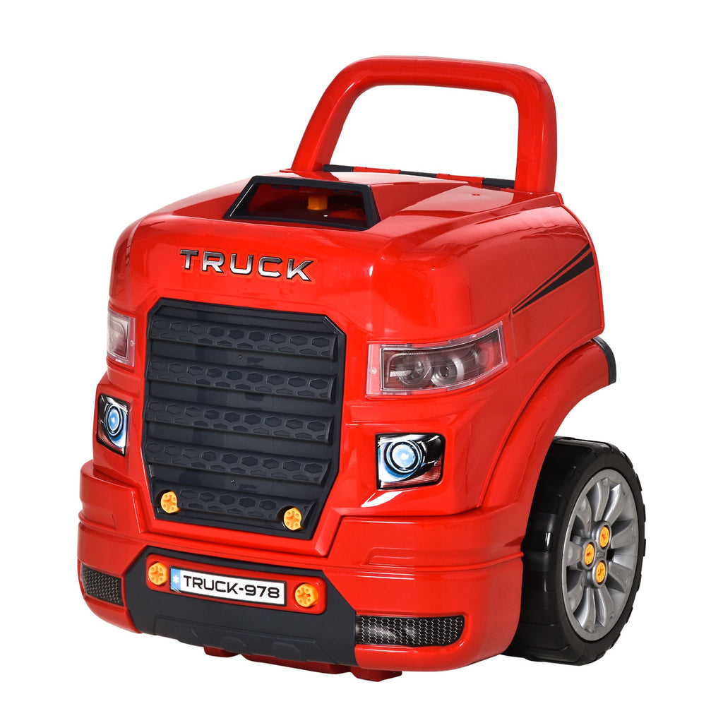 Yeah Depot - Qaba Kids Truck Engine Toy, Kids Mechanic Car Repair Set, Engine Disassembly Play Workshop, Includes 61 Pieces, Steering Wheel, Horn, Light for 3-5 Years Old, Red