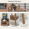Yeah Depot - Outsunny Rattan Side Table, Outdoor End Table with Storage Shelf, Aluminum Frame Square, Coffee Table with Tempered Glass Top, Sand