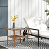 Yeah Depot - Outsunny Rattan Side Table, Outdoor End Table with Storage Shelf, Aluminum Frame Square, Coffee Table with Tempered Glass Top, Sand