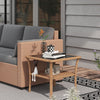 Yeah Depot - Outsunny Rattan Side Table, Outdoor End Table with Storage Shelf, Aluminum Frame Square, Coffee Table with Tempered Glass Top, Sand