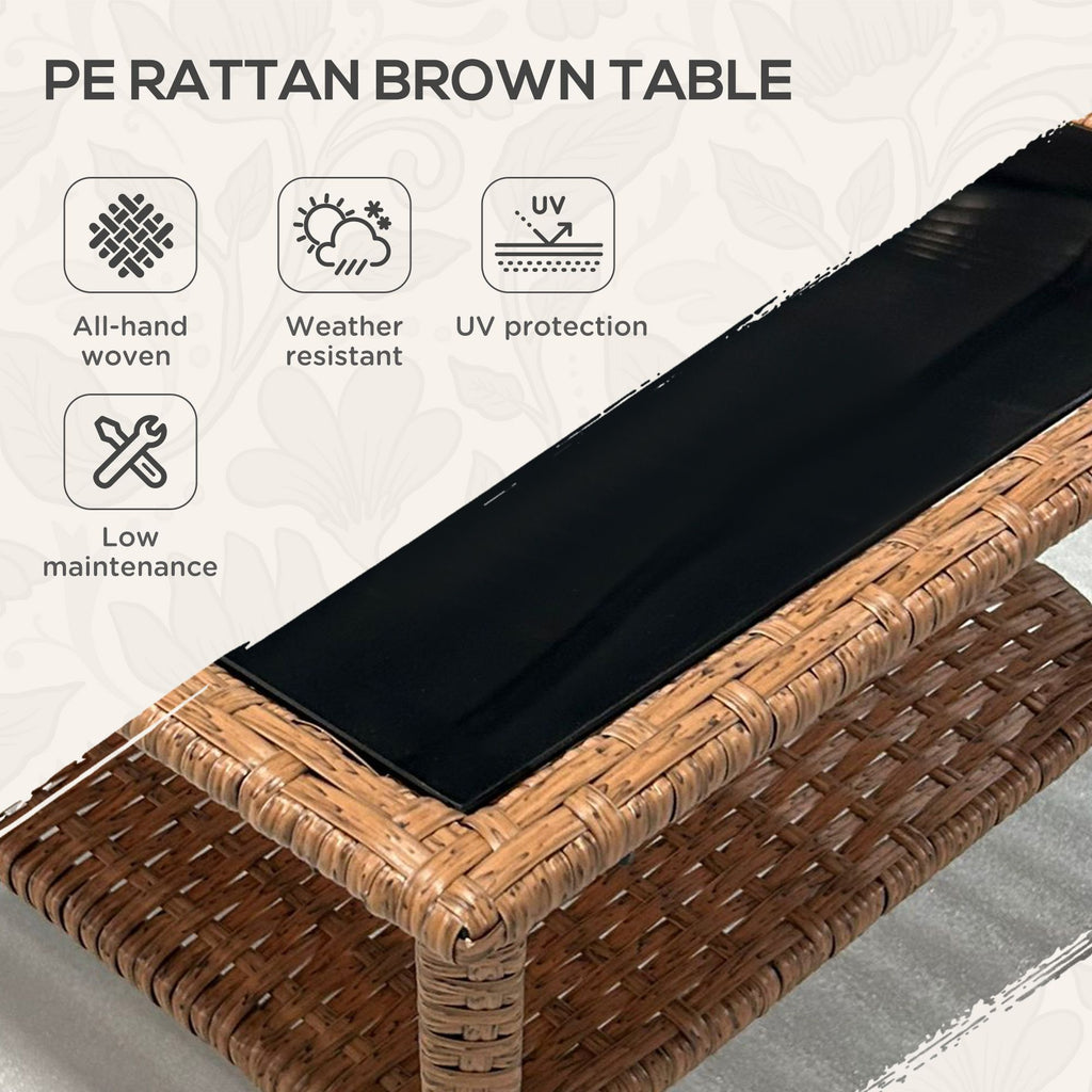Yeah Depot - Outsunny Rattan Side Table, Outdoor End Table with Storage Shelf, Aluminum Frame Square, Coffee Table with Tempered Glass Top, Sand