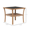 Yeah Depot - Outsunny Rattan Side Table, Outdoor End Table with Storage Shelf, Aluminum Frame Square, Coffee Table with Tempered Glass Top, Sand