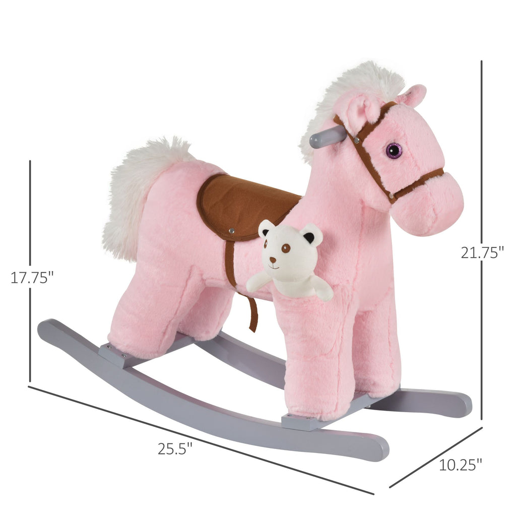 Yeah Depot - Qaba Kids Plush Ride-On Rocking Horse with Bear Toy, Children Chair with Soft Plush Toy & Fun Realistic Sounds, Pink