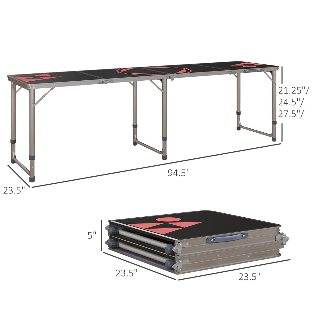 Yeah Depot - Outsunny 8ft Portable Beer Pong Table with Adjustable Legs, Folding Camping Table, Aluminum Picnic Table, for Party, Travel, BBQ, Beach, Black and Red