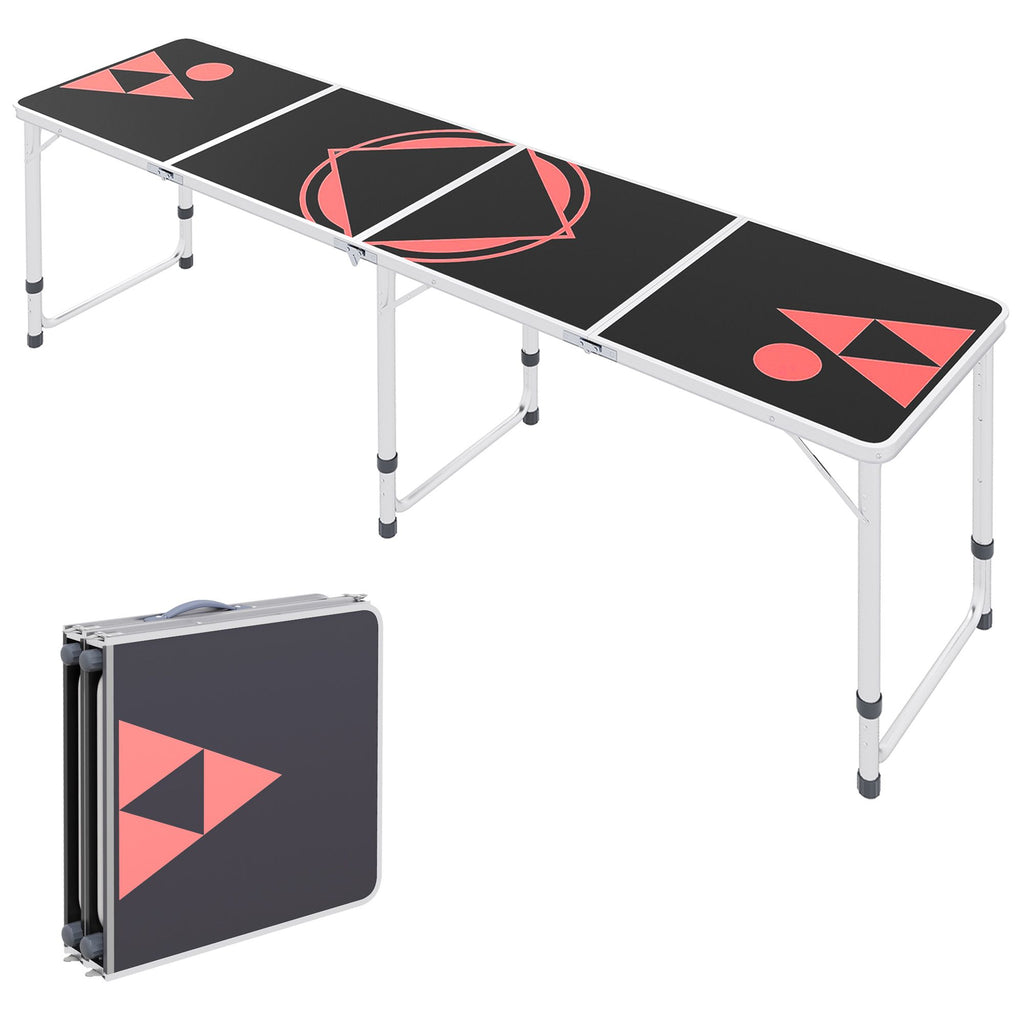 Yeah Depot - Outsunny 8ft Portable Beer Pong Table with Adjustable Legs, Folding Camping Table, Aluminum Picnic Table, for Party, Travel, BBQ, Beach, Black and Red