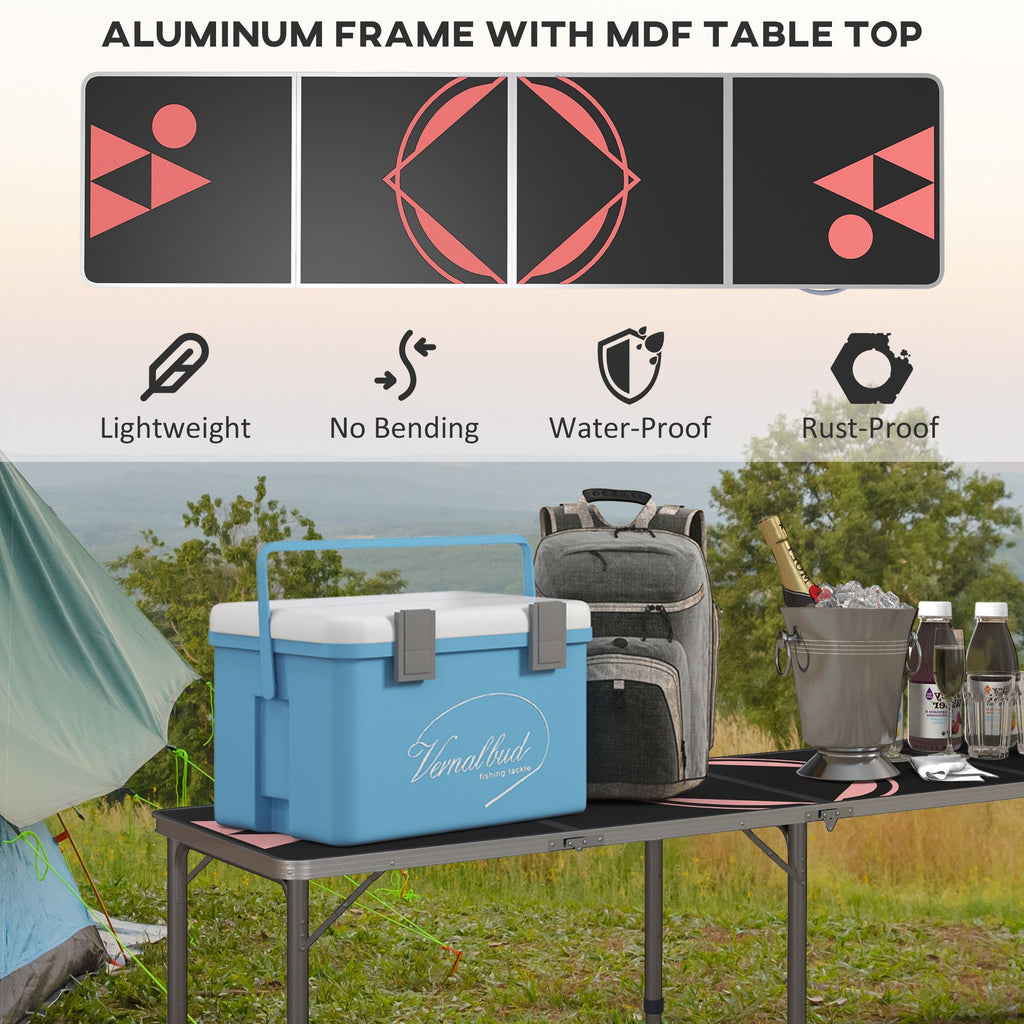 Yeah Depot - Outsunny 8ft Portable Beer Pong Table with Adjustable Legs, Folding Camping Table, Aluminum Picnic Table, for Party, Travel, BBQ, Beach, Black and Red