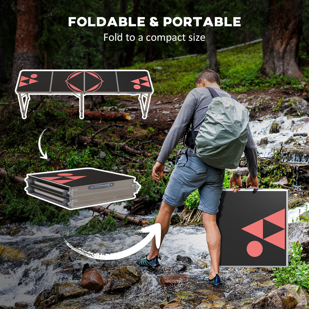 Yeah Depot - Outsunny 8ft Portable Beer Pong Table with Adjustable Legs, Folding Camping Table, Aluminum Picnic Table, for Party, Travel, BBQ, Beach, Black and Red