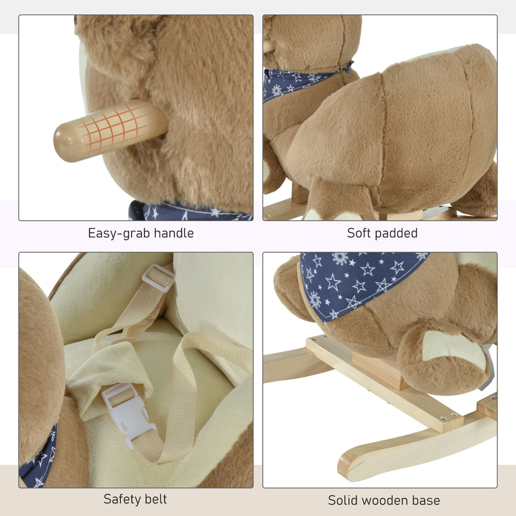 Yeah Depot - Qaba Baby Rocking Horse with Lullaby, Riding Horse, Bear Themed Plush Animal Rocker with Pedals for Ages 18-36 Months