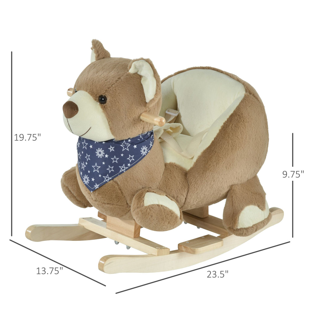 Yeah Depot - Qaba Baby Rocking Horse with Lullaby, Riding Horse, Bear Themed Plush Animal Rocker with Pedals for Ages 18-36 Months