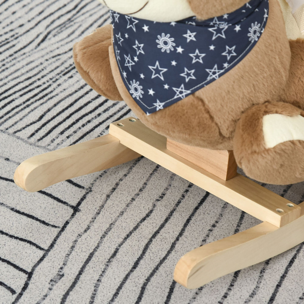 Yeah Depot - Qaba Baby Rocking Horse with Lullaby, Riding Horse, Bear Themed Plush Animal Rocker with Pedals for Ages 18-36 Months