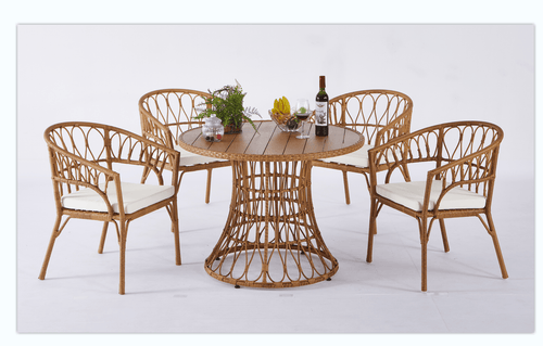 Yeah Depot - Outdoor dining simple bamboo chair table , PE ratten round table 110CM plastic wood top
