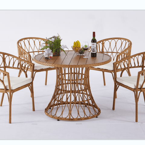 Yeah Depot - Outdoor dining simple bamboo chair table , PE ratten round table 110CM plastic wood top