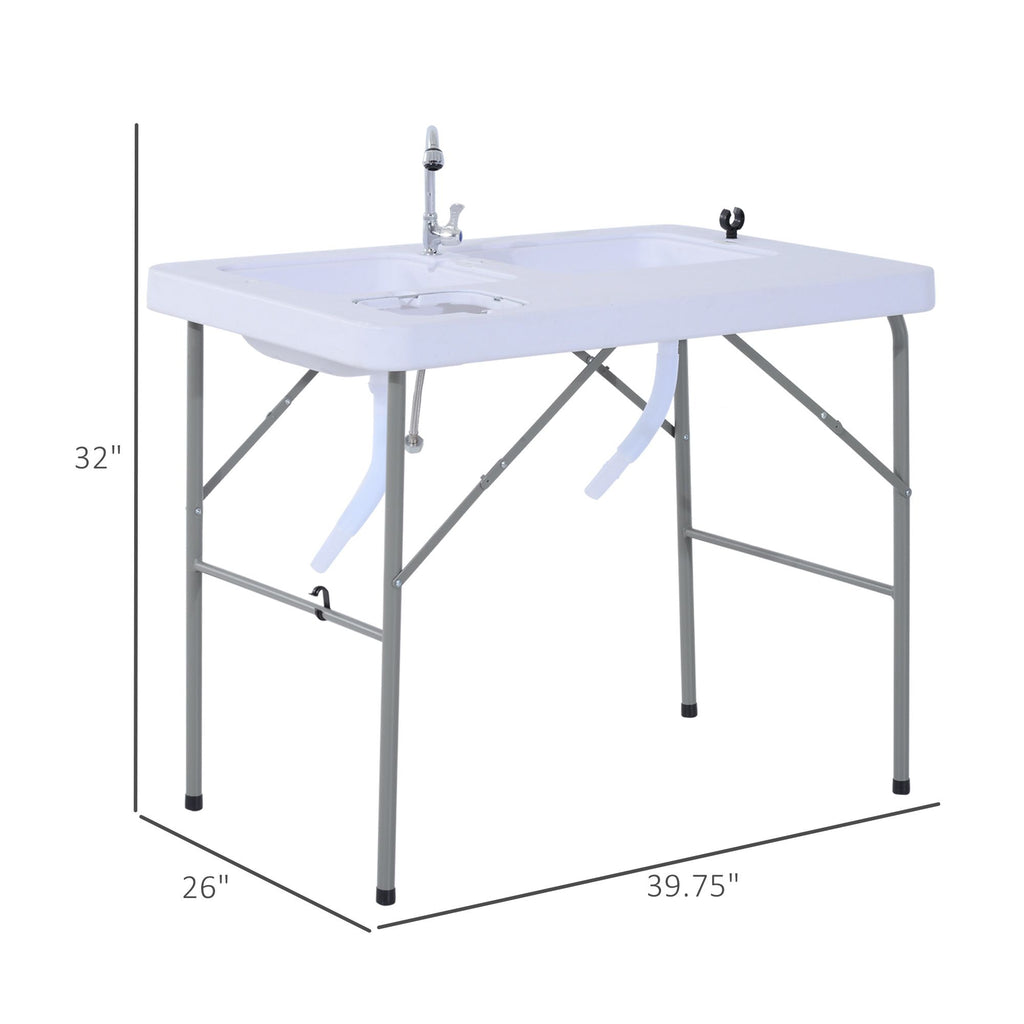 Yeah Depot - Outsunny Folding Camping Table with Faucet and Dual Water Basins, Outdoor Fish Table Sink Station, for Picnic, Fishing, 40''